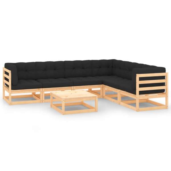  7-tlg. Garten-Lounge-Set mit Kissen Massivholz Kiefer