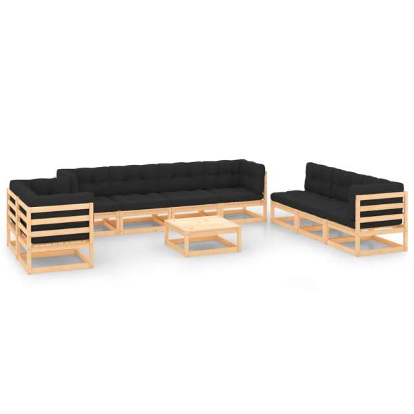  10-tlg. Garten-Lounge-Set mit Kissen Massivholz Kiefer