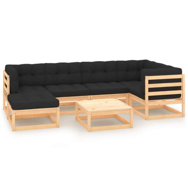  7-tlg. Garten-Lounge-Set mit Kissen Massivholz Kiefer