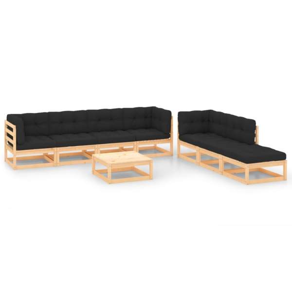  8-tlg. Garten-Lounge-Set mit Kissen Massivholz Kiefer