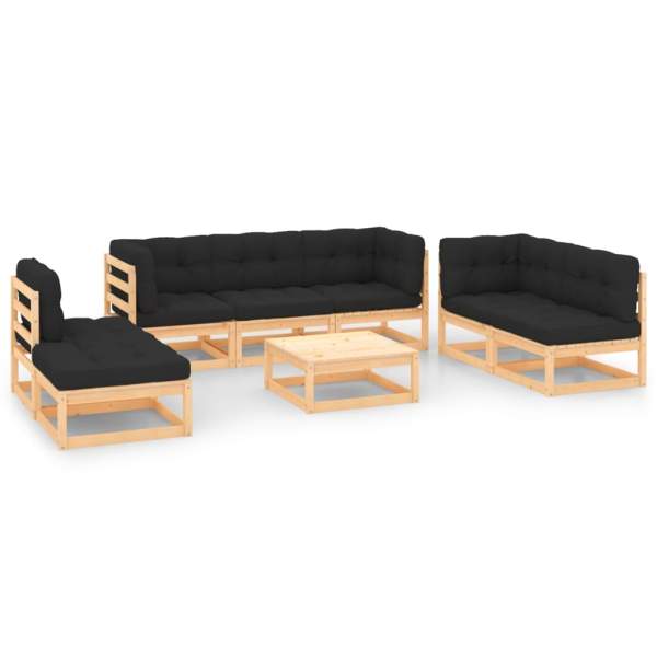  8-tlg. Garten-Lounge-Set mit Kissen Massivholz Kiefer