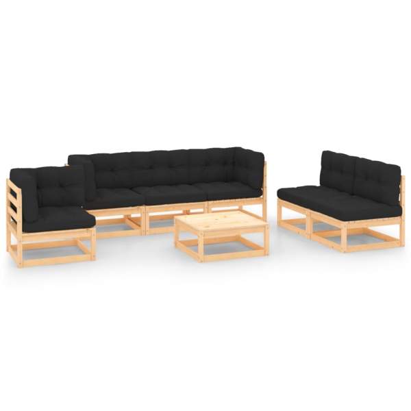  7-tlg. Garten-Lounge-Set mit Kissen Massivholz Kiefer