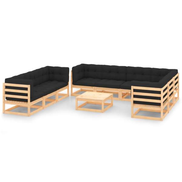  10-tlg. Garten-Lounge-Set mit Kissen Massivholz Kiefer