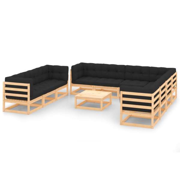  11-tlg. Garten-Lounge-Set mit Kissen Kiefer Massivholz