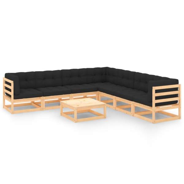  8-tlg. Garten-Lounge-Set mit Kissen Massivholz Kiefer