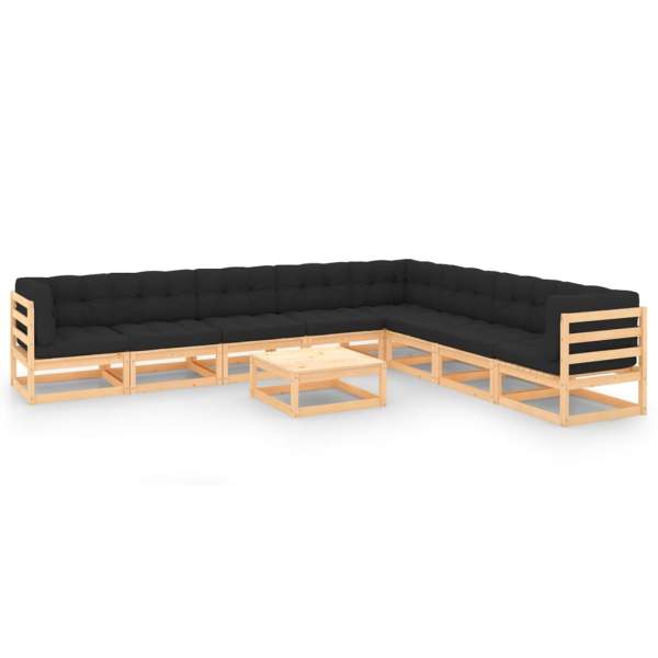  9-tlg. Garten-Lounge-Set mit Kissen Massivholz Kiefer