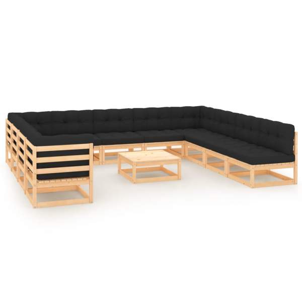  12-tlg. Garten-Lounge-Set mit Kissen Massivholz Kiefer