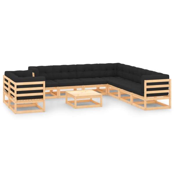  10-tlg. Garten-Lounge-Set mit Kissen Massivholz Kiefer