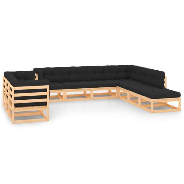  10-tlg. Garten-Lounge-Set mit Kissen Massivholz Kiefer