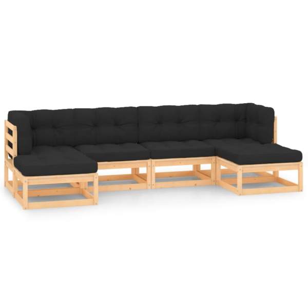  6-tlg. Garten-Lounge-Set mit Kissen Massivholz Kiefer