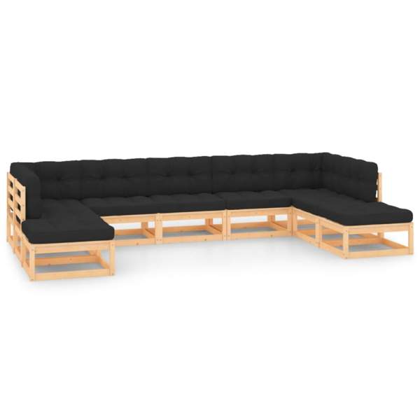  9-tlg. Garten-Lounge-Set mit Kissen Massivholz Kiefer