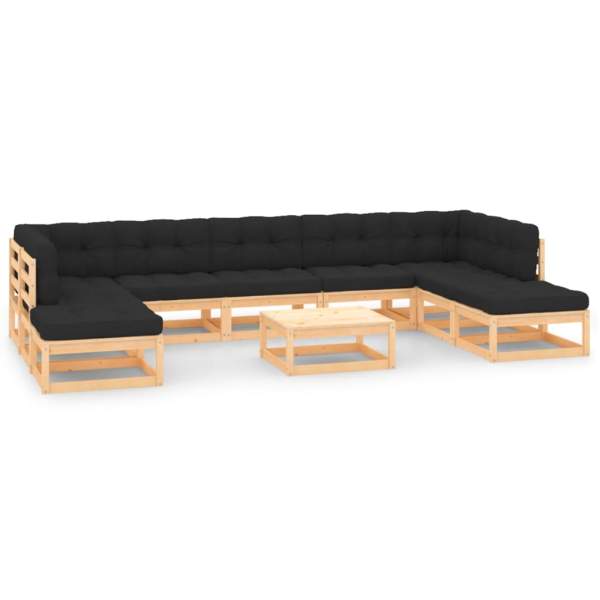  10-tlg. Garten-Lounge-Set mit Kissen Massivholz Kiefer