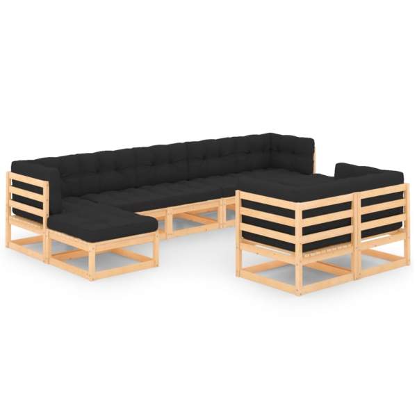  9-tlg. Garten-Lounge-Set mit Kissen Massivholz Kiefer