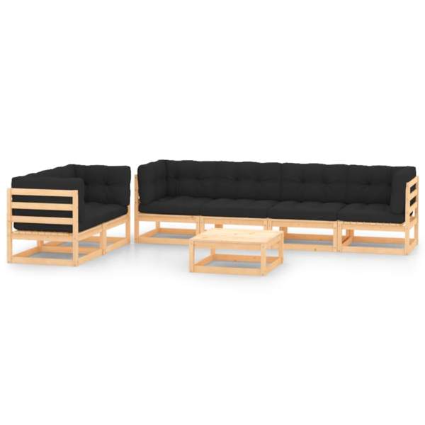  7-tlg. Garten-Lounge-Set mit Kissen Massivholz Kiefer