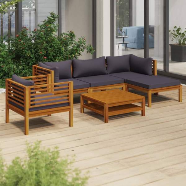 6-tlg. Garten-Lounge-Set mit Auflage Massivholz Akazie