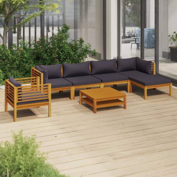 7-tlg. Garten-Lounge-Set mit Auflage Massivholz Akazie