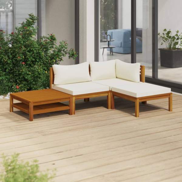 4-tlg. Garten-Lounge-Set mit Creme Kissen Massivholz Akazie