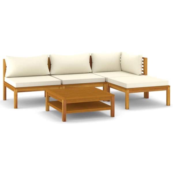 5-tlg. Garten-Lounge-Set mit Creme Kissen Massivholz Akazie