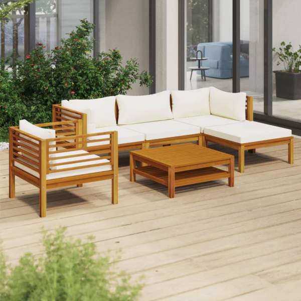 6-tlg. Garten-Lounge-Set mit Creme Kissen Massivholz Akazie