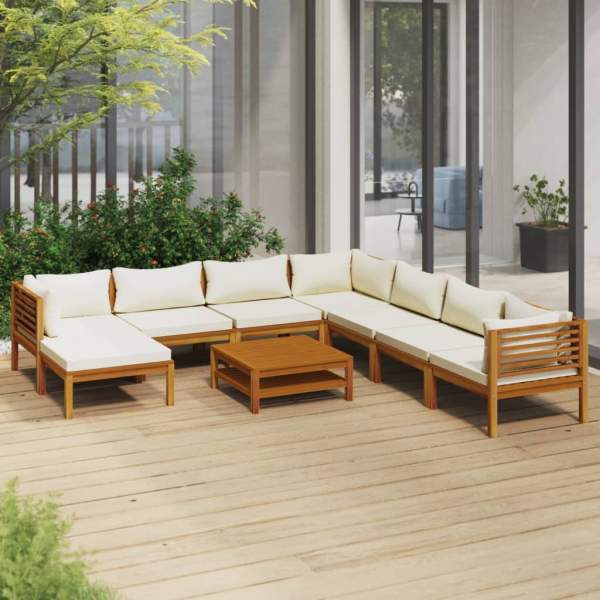 9-tlg. Garten-Lounge-Set mit Creme Kissen Massivholz Akazie