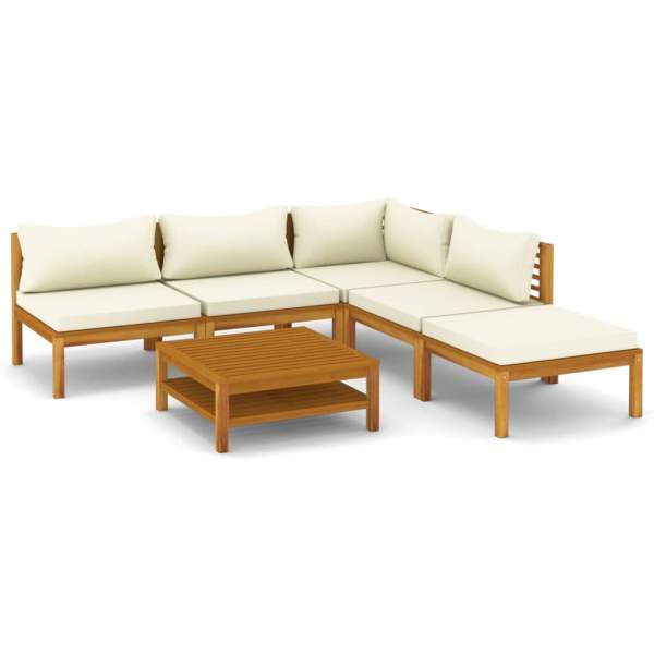 6-tlg. Garten-Lounge-Set mit Creme Kissen Massivholz Akazie