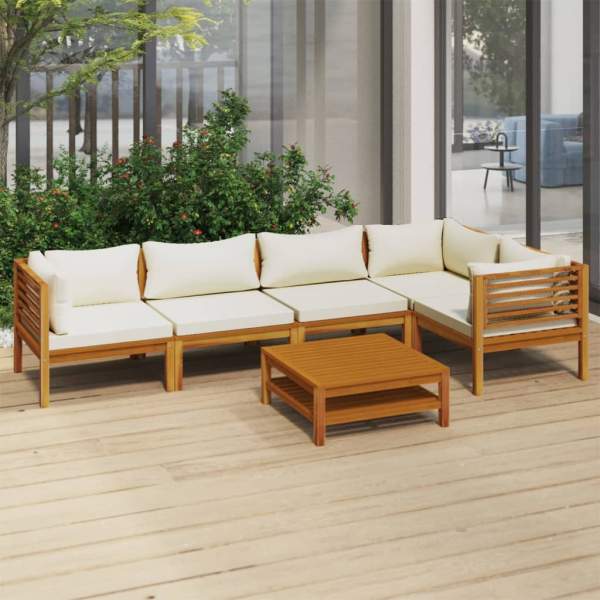 6-tlg. Garten-Lounge-Set mit Creme Kissen Massivholz Akazie