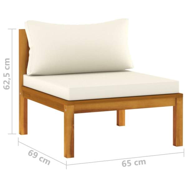 3-tlg. Garten-Lounge-Set mit Creme Kissen Massivholz Akazie