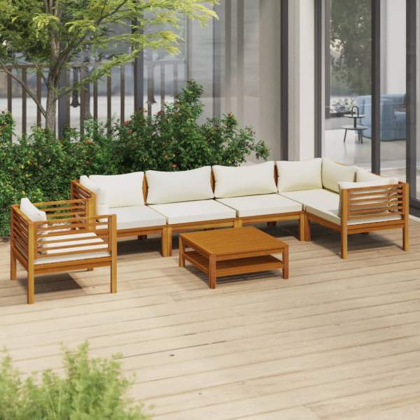 7-tlg. Garten-Lounge-Set mit Creme Kissen Massivholz Akazie