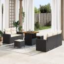  8-teiliges Garten-Sofa-Set mit Kissen aus schwarzem Poly-Rattan Akazie,  3-teiliges Garten-Dining-Set mit Kissen aus schwarzem Poly-Rattan Akazie