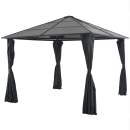  Gartenpavillon mit Vorhang Aluminium 3×3 m Schwarz