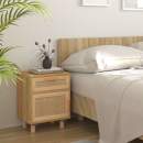  Nachttisch Braun Massivholz Kiefer und Natur-Rattan