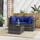  3-tlg. Garten-Lounge-Set mit Kissen Grau Poly Rattan