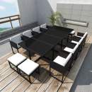  13-tlg. Garten-Essgruppe mit Auflagen Poly Rattan Schwarz