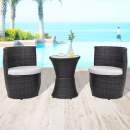  3-tlg. Bistro-Set mit Auflagen Poly Rattan Schwarz