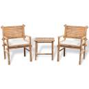  3-tlg. Bistro-Set mit Auflagen Bambus