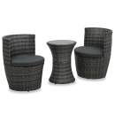  3-tlg. Bistro-Set mit Auflagen Poly Rattan Grau