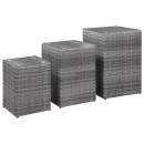  Beistelltische 3 Stk. mit Glasplatte Grau Poly Rattan