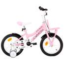  Kinderfahrrad mit Frontgepäckträger 14 Zoll Weiß und Rosa