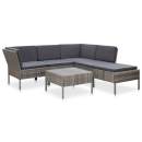  6-tlg. Garten-Sofagarnitur mit Auflagen Poly Rattan Grau