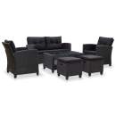  6-tlg. Garten-Sofagarnitur mit Auflagen Poly Rattan Schwarz