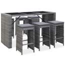  7-tlg. Gartenbar-Set mit Auflagen Poly Rattan Grau