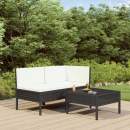  3-tlg. Garten-Lounge-Set mit Auflagen Poly Rattan Schwarz