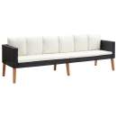  3-Sitzer-Gartensofa mit Auflagen Poly Rattan Schwarz