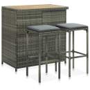  3-tlg. Bar Set Poly Rattan Grau