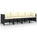  4-Sitzer-Gartensofa mit Auflagen Schwarz Poly Rattan