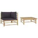  2-tlg. Garten-Lounge-Set mit Dunkelgrauen Kissen Bambus