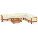  9-tlg. Garten-Lounge-Set mit Creme Auflagen Massivholz Akazie