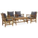  5-tlg. Garten-Lounge-Set mit Auflagen Massivholz Akazie