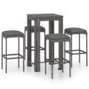  5-tlg. Gartenbar-Set mit Kissen Poly Rattan Grau