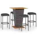 5-tlg. Gartenbar-Set mit Kissen Poly Rattan Grau